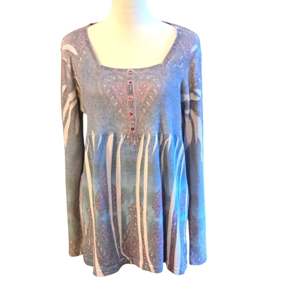 Style & Co Women's XL Long Sleeve Patterned Pullon Sweater Tee Top Deco Buttons